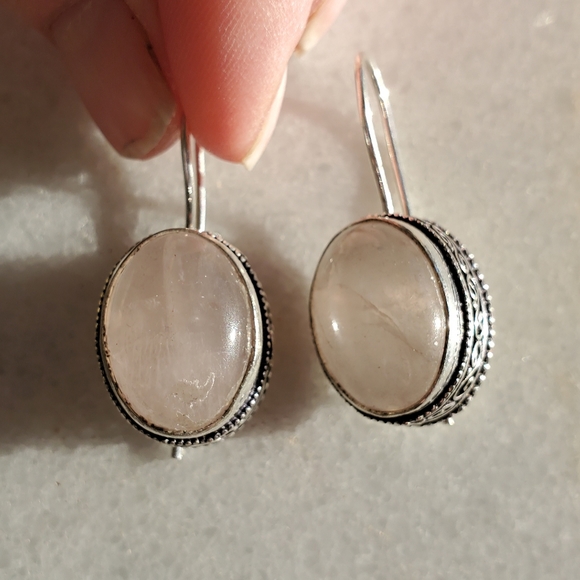 New Rose Quartz 925 Silver Earrings. - Picture 3 of 16